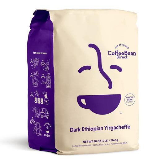 Dark Ethiopian Yirgacheffe, Whole Bean Coffee, Dark Roast, 5 Pound Bag (Pack of 1)