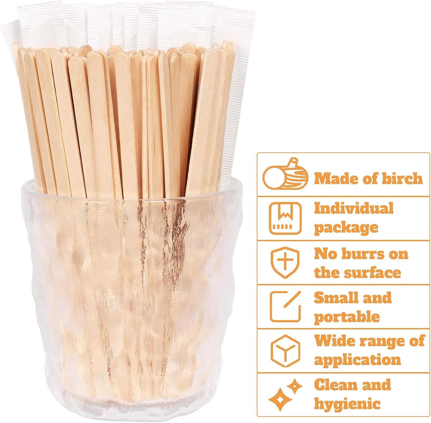 5.5 Inches Wooden Coffee Stirrers Disposable Wood Coffee Stir 1000 Pcs Individually Paper Wrapped Wooden Coffee Stir Sticks Disposable Coffee Stirrers (5.5 Inches/140Mm,1000Pcs)