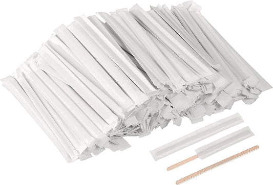 5.5 Inches Wooden Coffee Stirrers Disposable Wood Coffee Stir 1000 Pcs Individually Paper Wrapped Wooden Coffee Stir Sticks Disposable Coffee Stirrers (5.5 Inches/140Mm,1000Pcs)